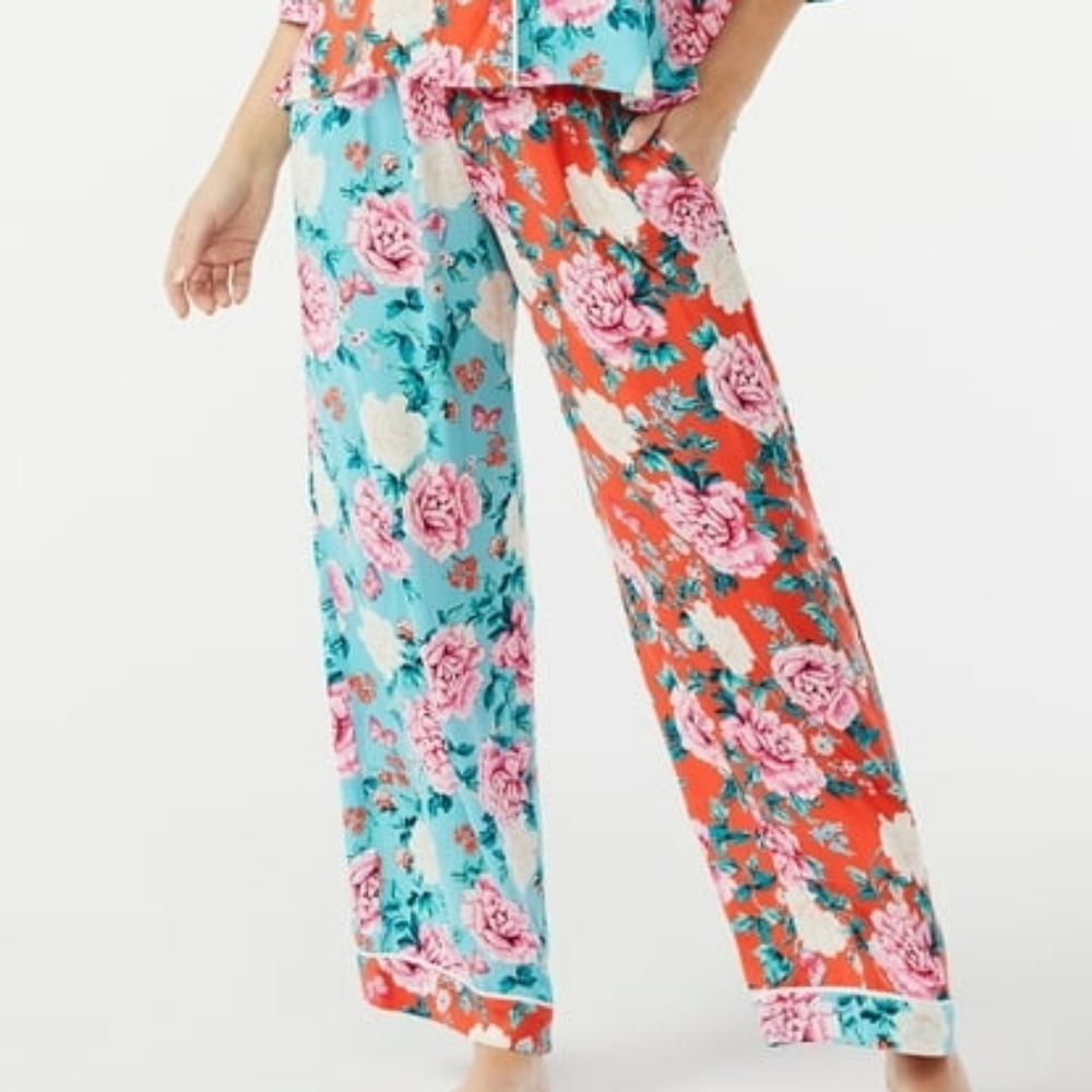 Sophia Intimates Colorful Floral Wide-Leg Jersey Pull On Pajama Pants S
